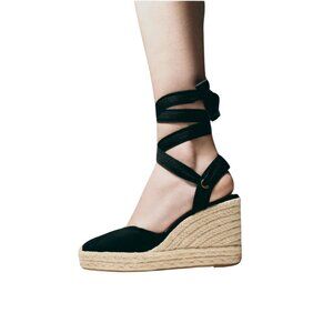 NWT Zara Contrast Lace-up Wedges Black and Tan sz 6.5
